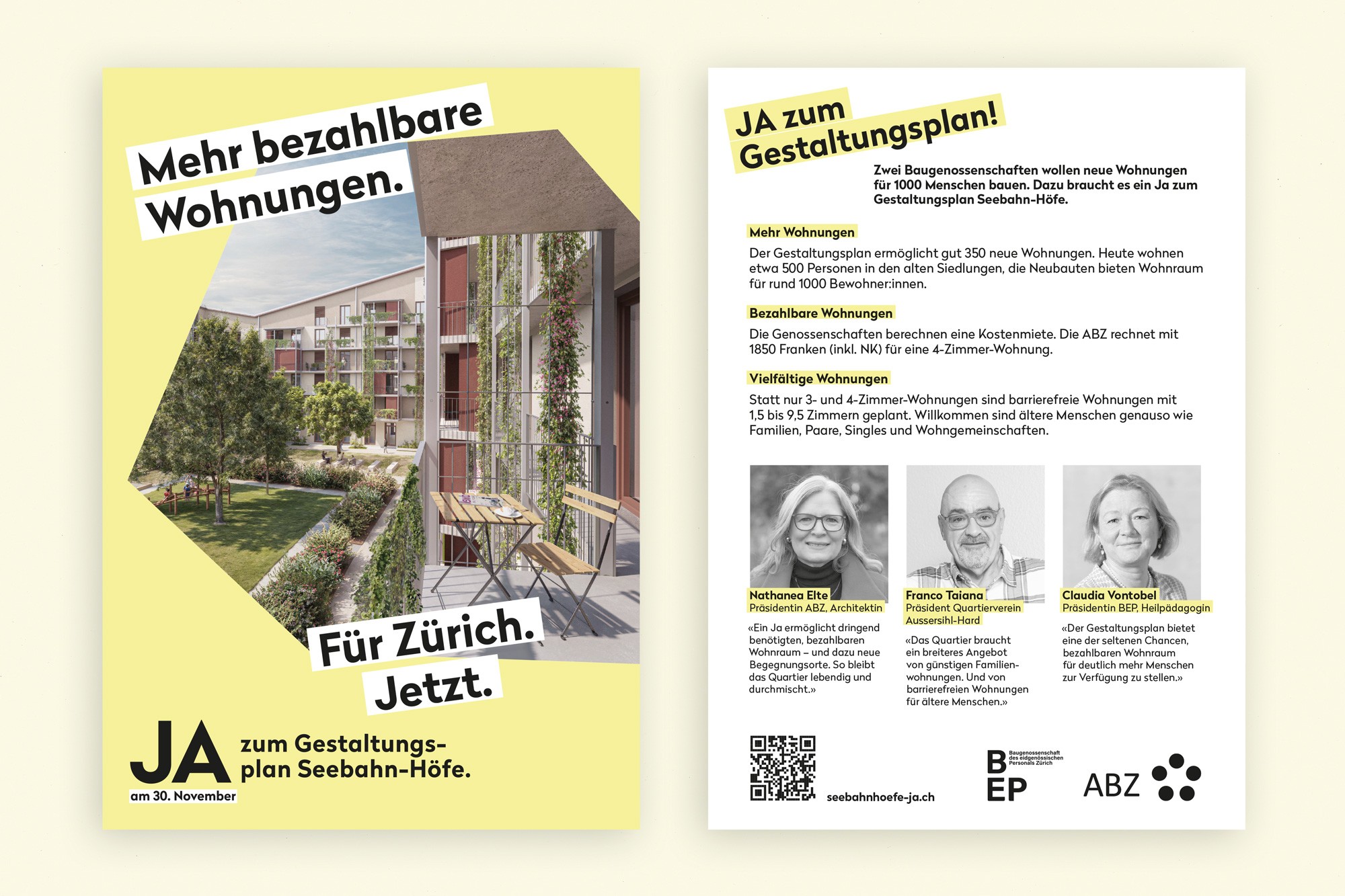Flyer für den Gestaltungsplan Seebahn-Höfe «Mehr bezahlbare Wohnungen»