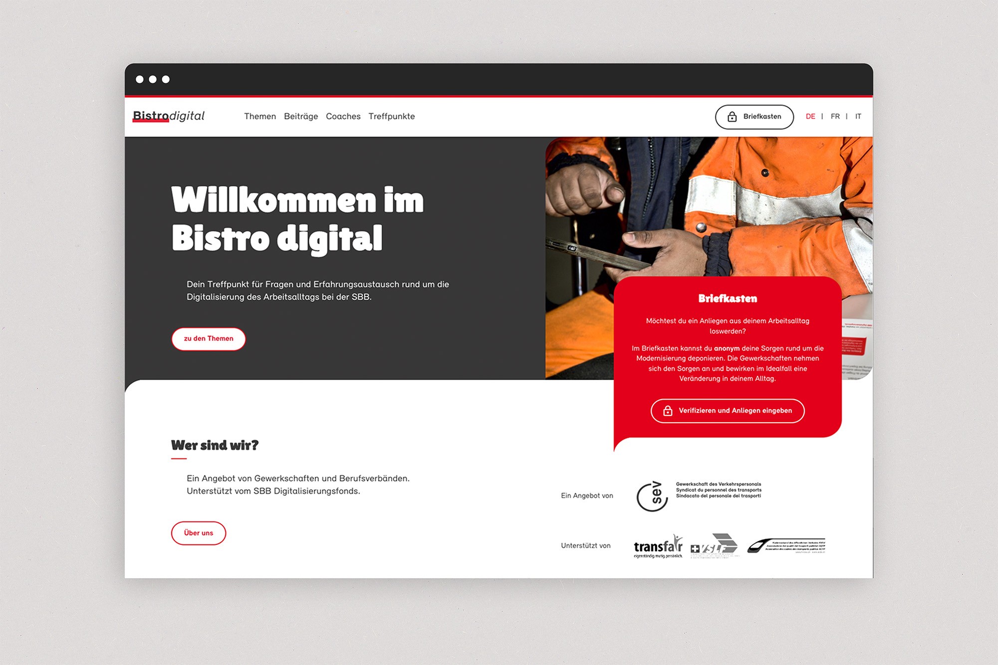 Webseite für Bistro Digital, Plattform für SBB-Mitarbeitende