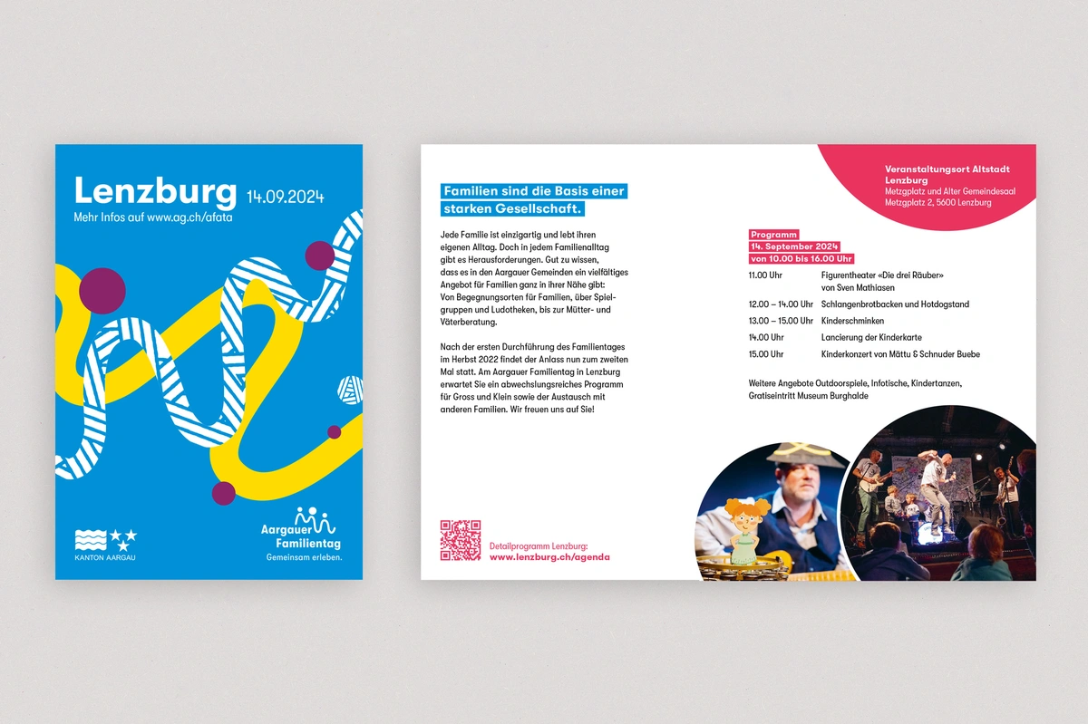 Flyer von Lenzburg für den «Aargauer Familientag» für die Kundschaft Kanton Aargau.