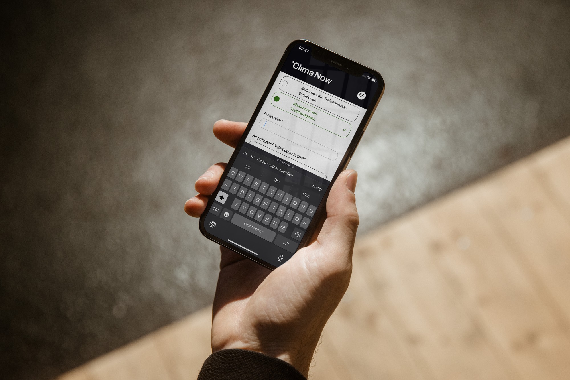 User-Formular auf Mobile für die Kundschaft Clima Now