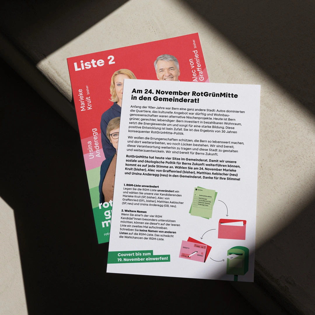 Wahlkampagne für RGM-Bündnis in Bern, Streuwurf