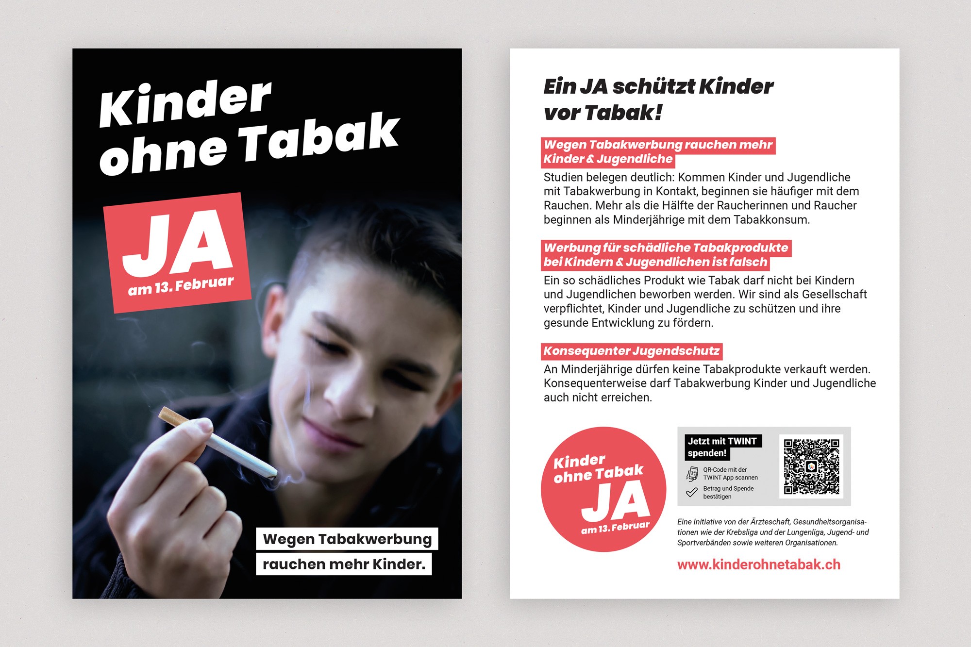 Flyer der Kampagne «Kinder ohne Tabak» der Gesundheitsorganisationen wie Krebsliga und Lungenlig