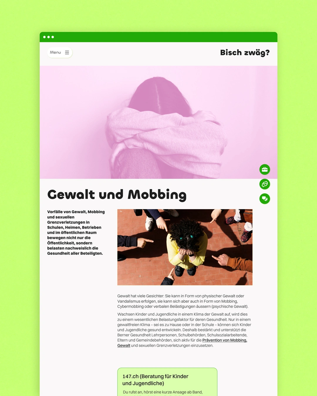 Bisch zwäg unterseite Gewalt und Mobbing Webseite für Jugendliche