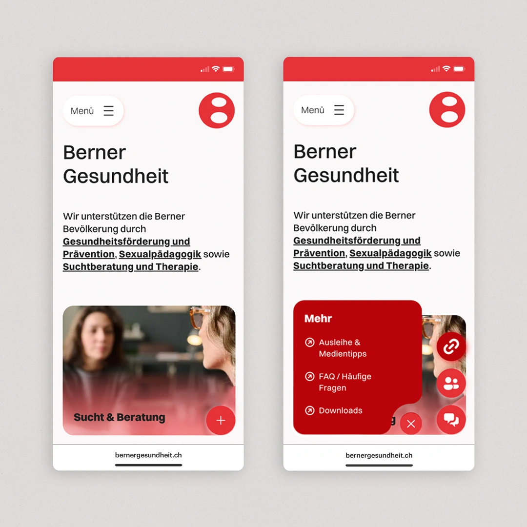 Home-Einstieg auf Mobile für Berner Gesundheit