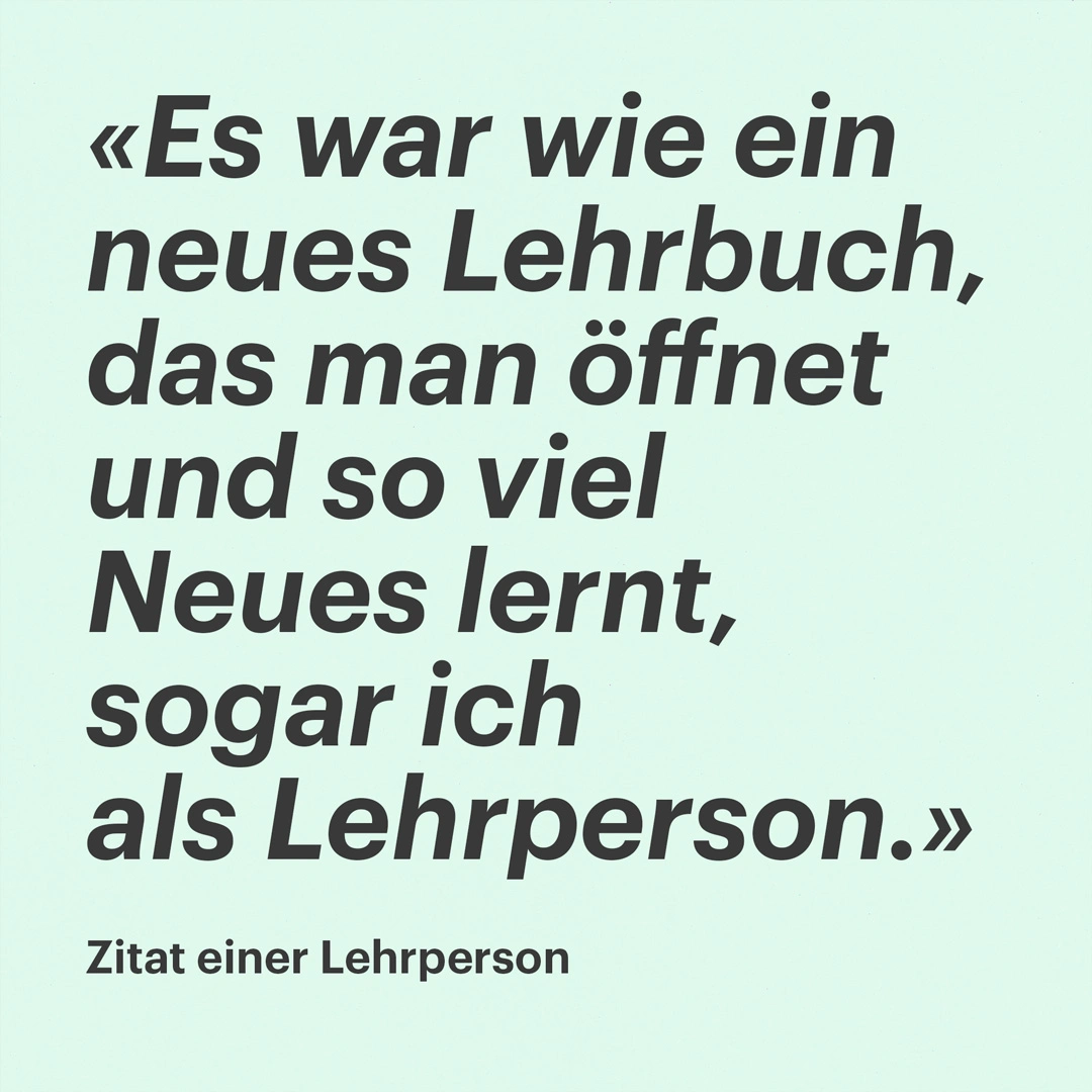 Zitat einer Lehrpersonen über die FinanceMission World für die Kundschaft Financemission.