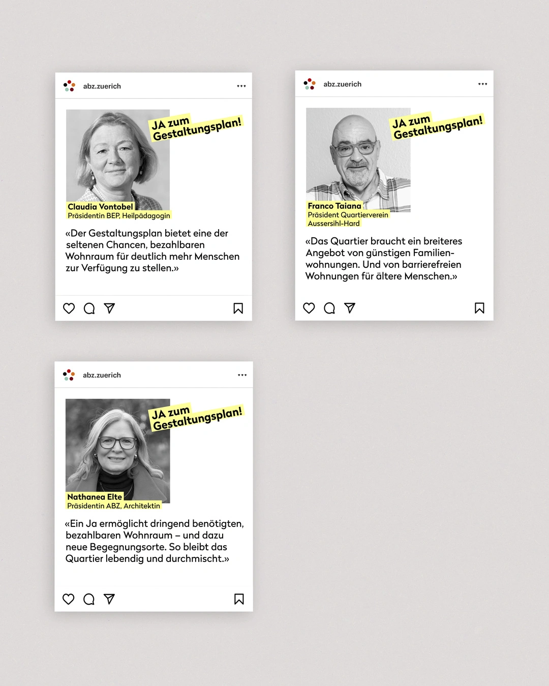 Social-Media-Testimonials für den Gestaltungsplan Seebahn-Höfe «Mehr bezahlbare Wohnungen»