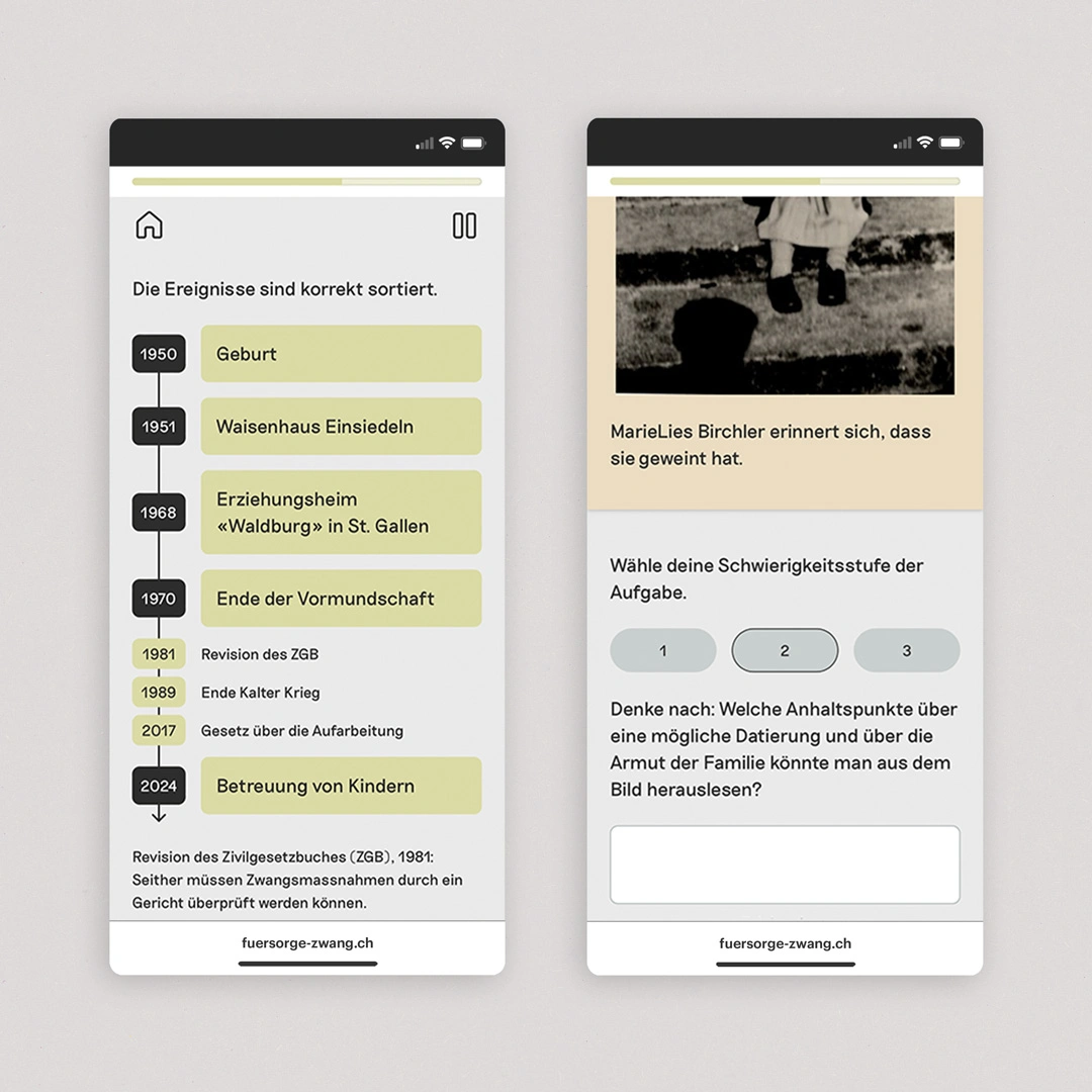 Aufgaben auf der Lern-App für die Fürsorgerische Zwangsmassnahmen