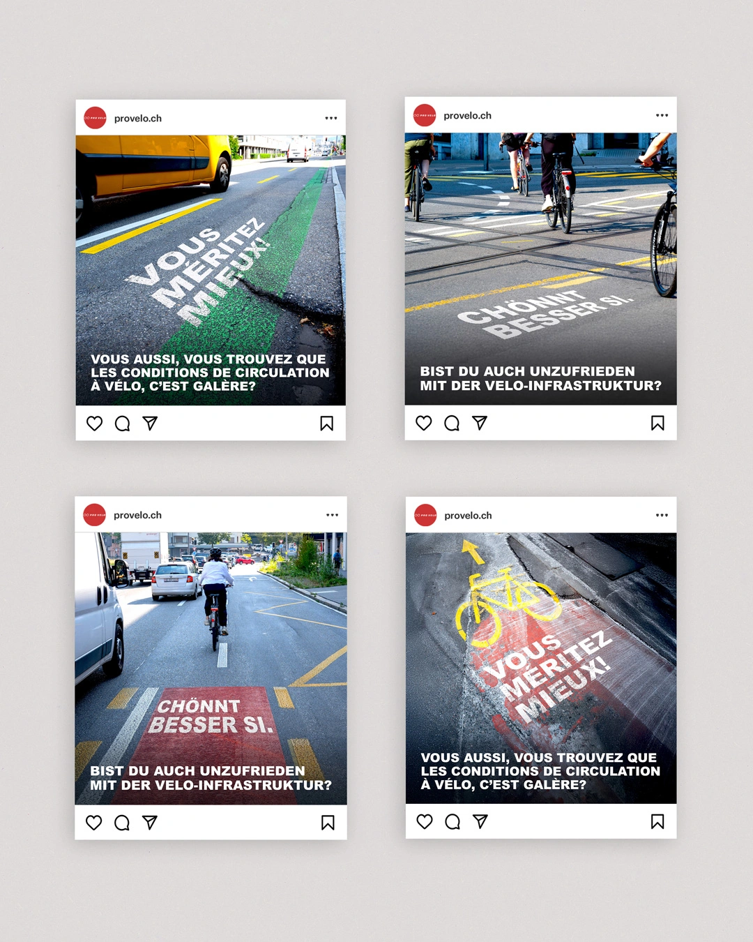 Social-Media Visuals für die Pro Velo-Kampagne