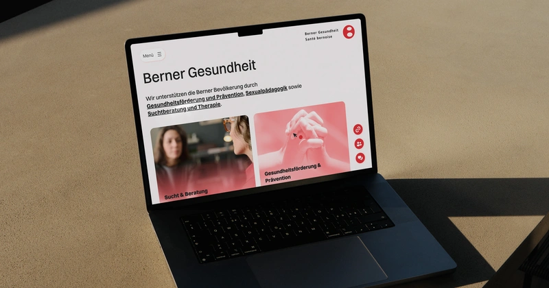 Home-Einstieg auf dem Desktop für Berner Gesundheit