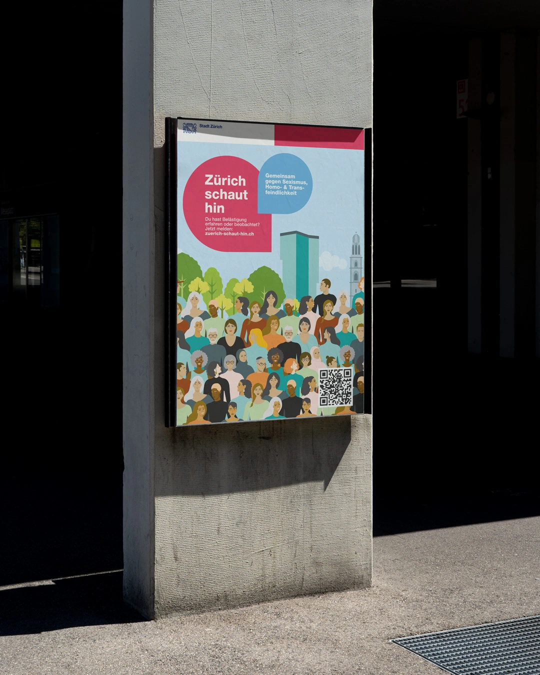 Plakat der Kampagne «Zürich schaut hin» für die Kundschaft Stadt Zürich