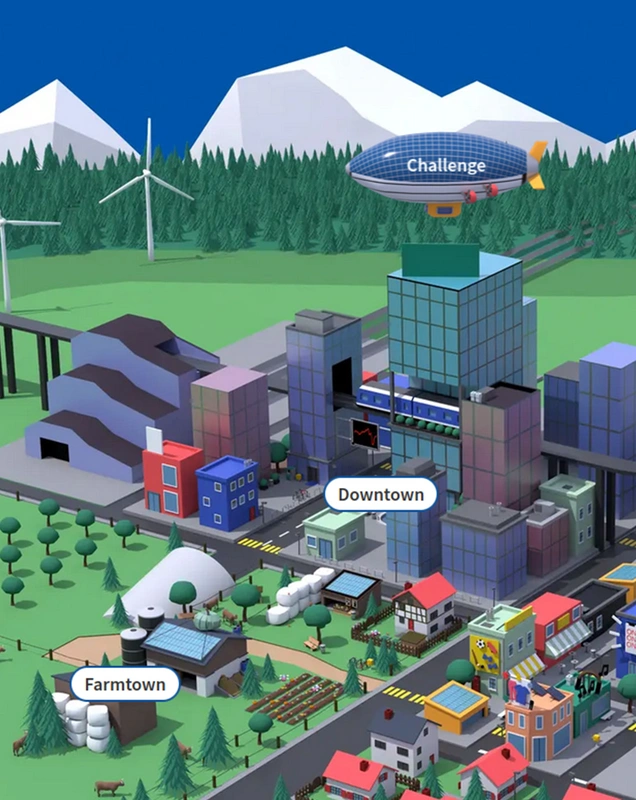 Ein Screenshot der FinanceMission World mit dem Zeppelin