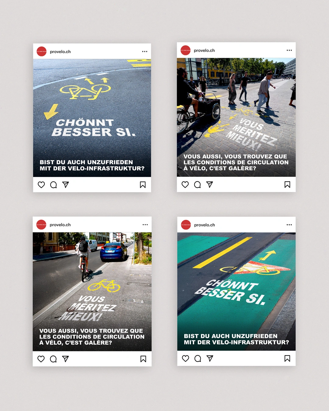 Social-Media Visuals für die Pro Velo-Kampagne
