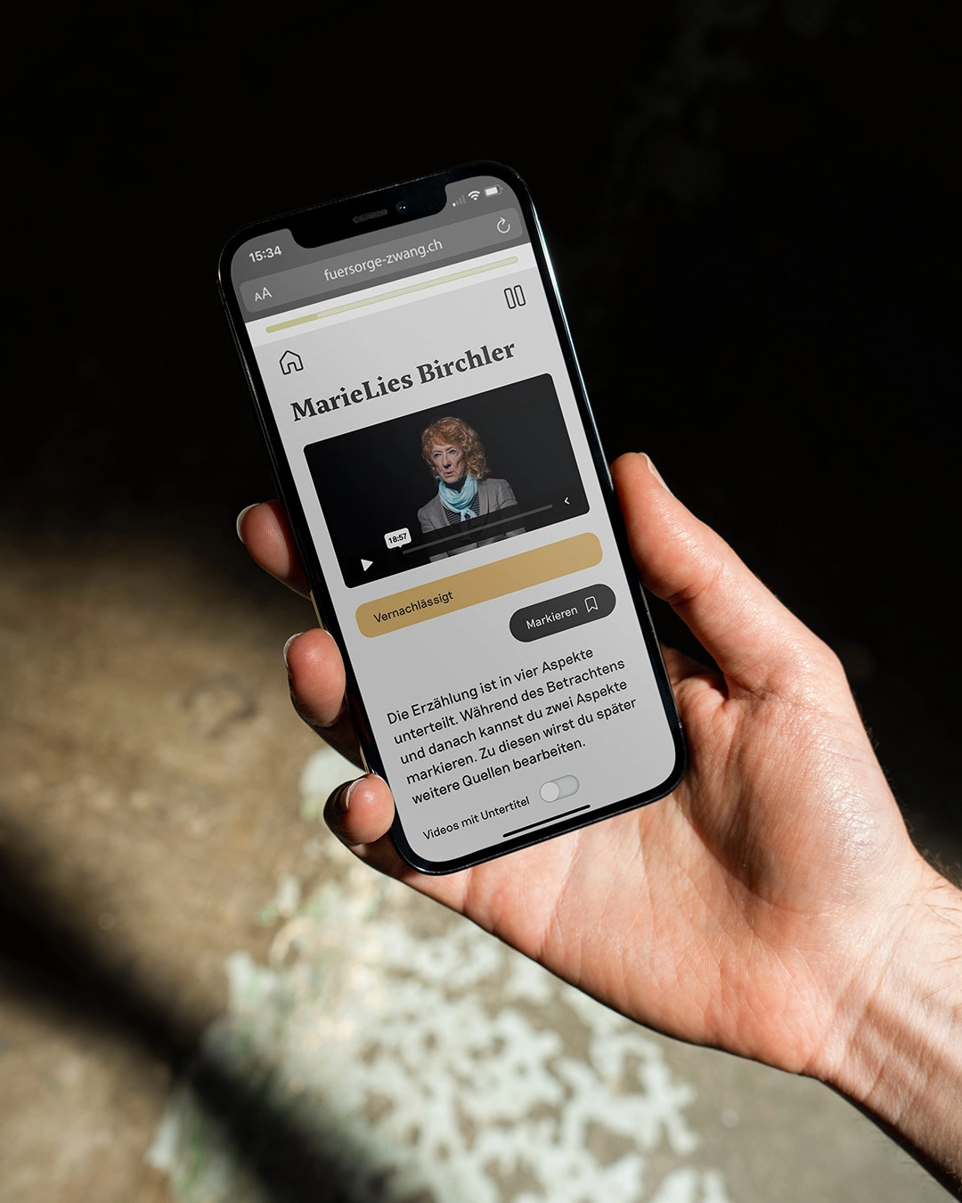 mobile Ansicht der Lern-App für die Fürsorgerische Zwangsmassnahmen