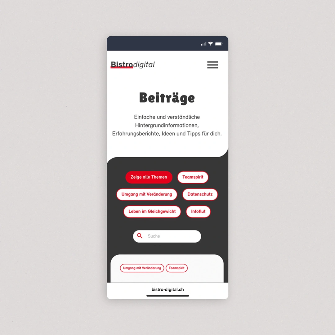 Webseite für Bistro Digital, Plattform für SBB-Mitarbeitende