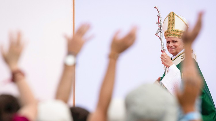 Papst Leo XVI. und winkende Hände