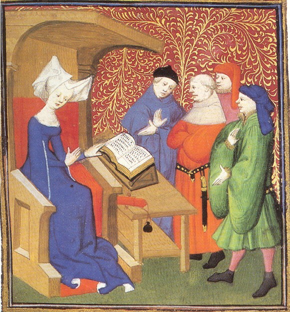 Christine de Pizan liest vor Männern aus ihrem Werk