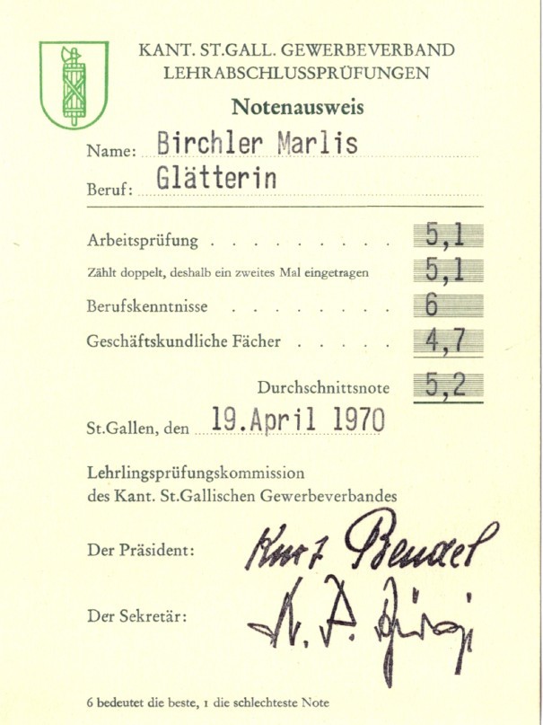Lehrabschlusszeugnis als Glätterin