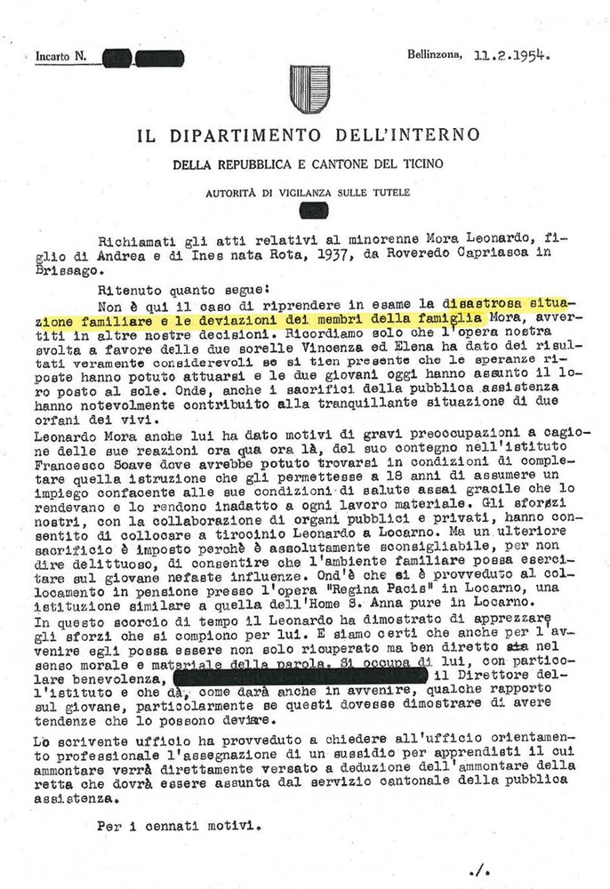 Decreto dell’Autorità di autorità di vigilanza sulle tutele, 11.2.1954