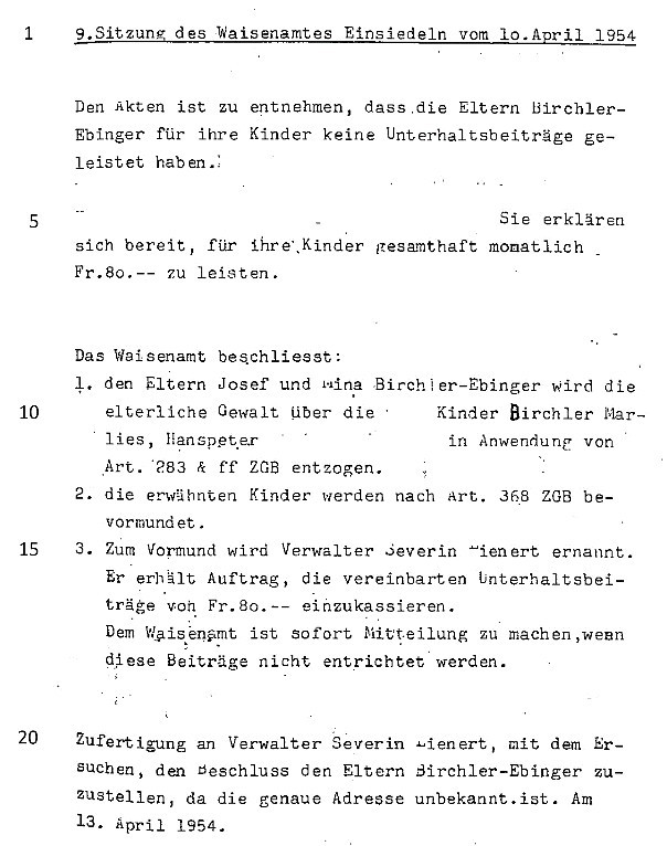 Protokoll des Waisenamtes Einsiedeln