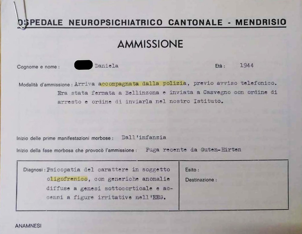 Internamento all’Ospedale Neuropsichiatrico Cantonale di Mendrisio