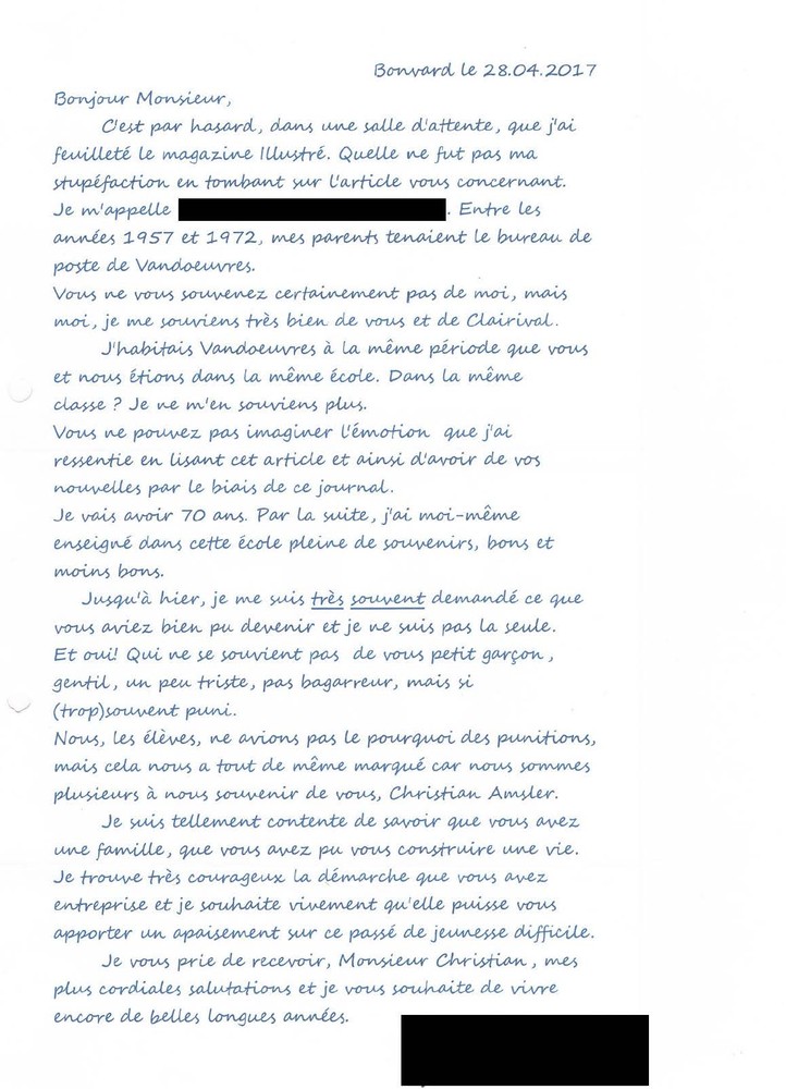 Lettre reçue par Christian