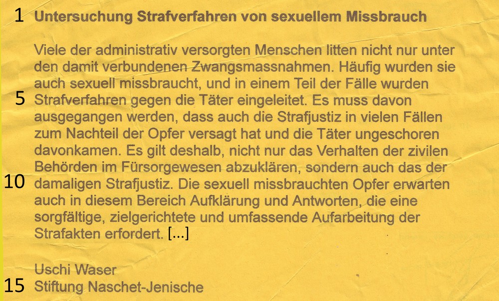 Merkzettel von Uschi Waser bei ihren Auftritten