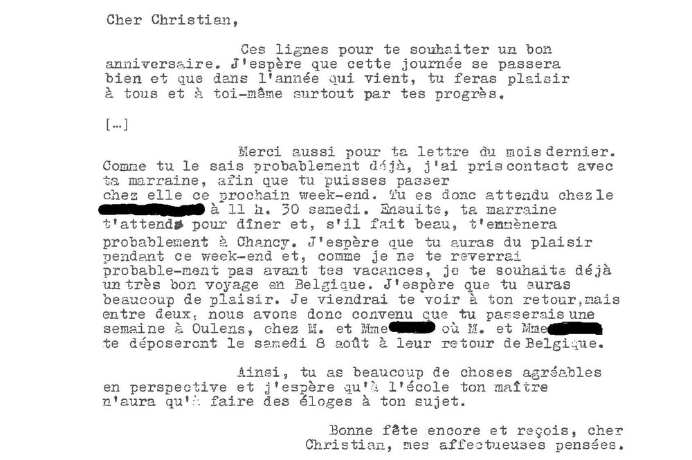 Lettre de l’assistante sociale à Christian, le 10 juin 1964.