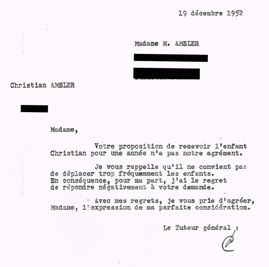 Réponse du Tuteur général à la demande de la mère de Christian