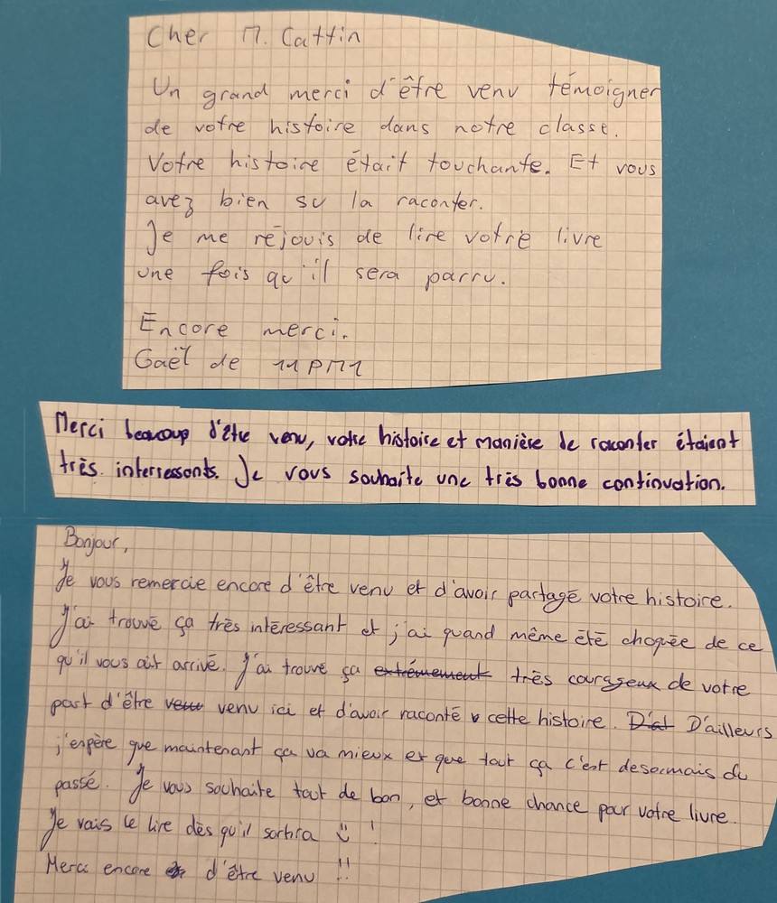Témoignages écrits d’élèves (octobre 2023).
