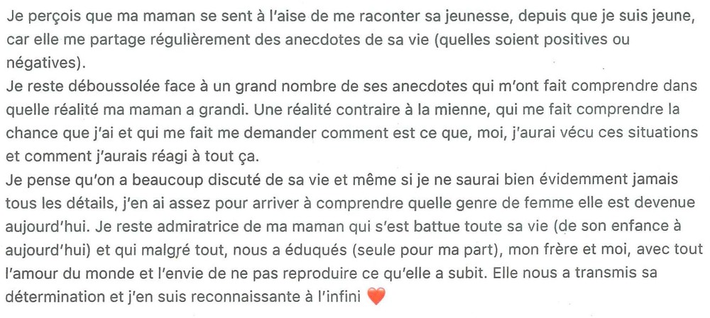 Témoignage écrit de la fille de Fabienne (date inconnue).