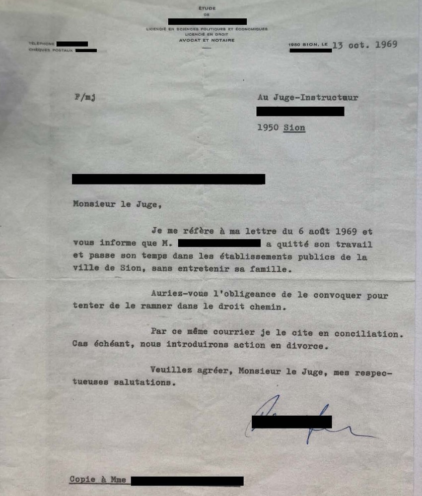 Courrier d’un avocat au juge-instructeur, le 13 octobre 1969.
