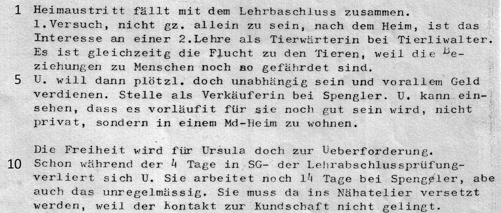 Aufzeichnung der Psychologin von Uschi Waser, Frau Geiges