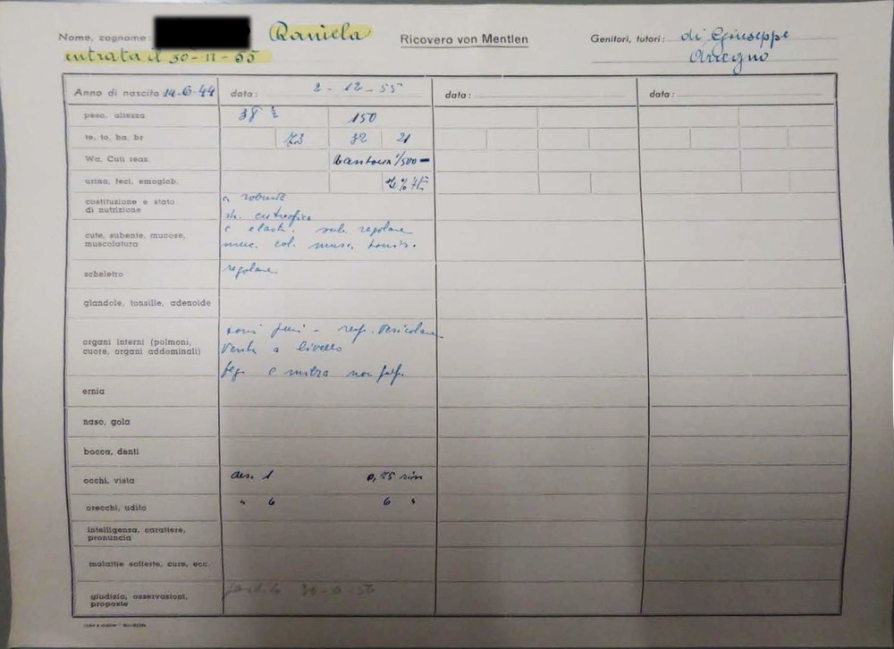Registro della clinica von Mentlen, 1955