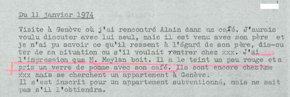 Rapport de visite d’une assistante sociale au domicile des Meylan à Genève, le 11 janvier 1974.
