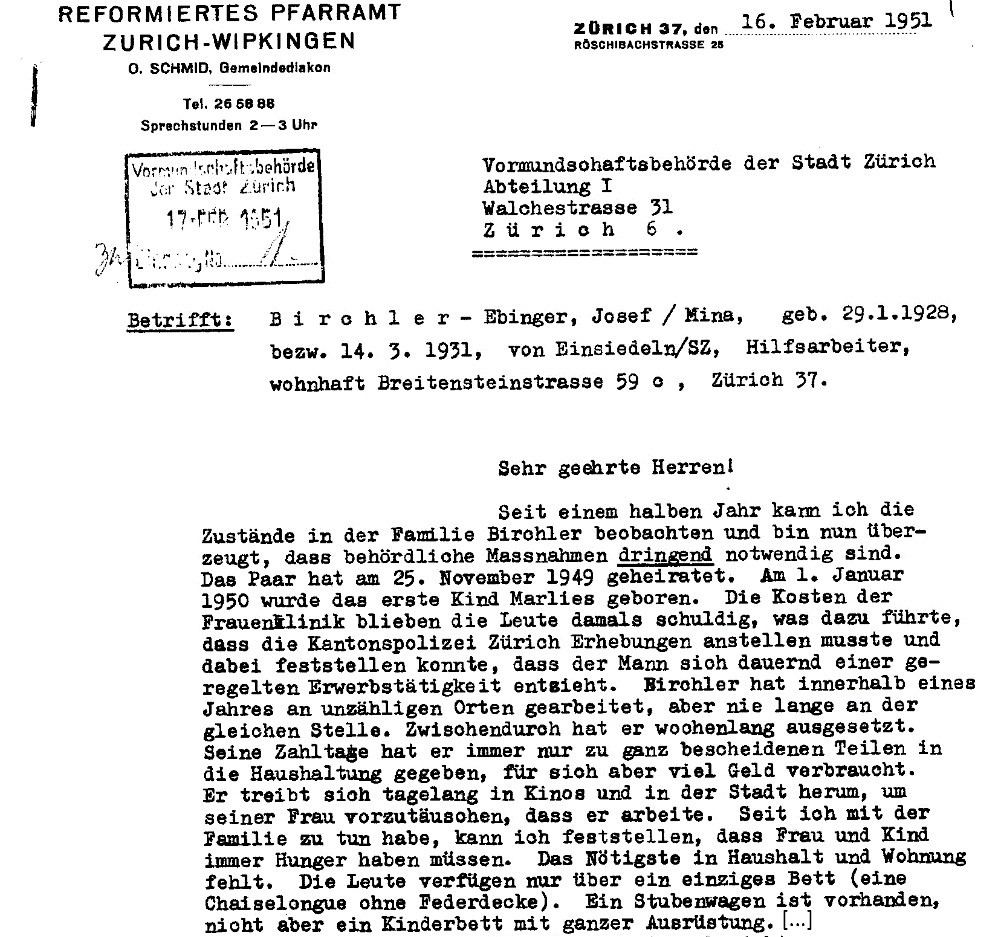Brief an die Vormundschaftsbehörde