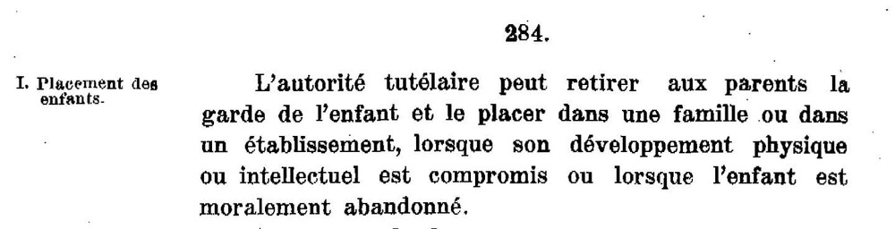 Extrait du Code civil suisse (CCS), article 284, 1907.