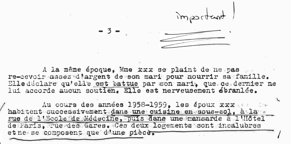 Rapport administratif sur les conditions de vie de Marité.