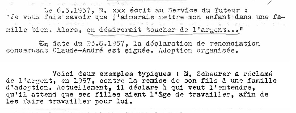 Rapport administratif concernant le petit frère de Marité.