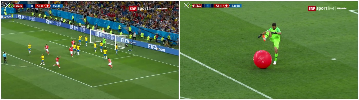 Screenshots der SRF Sport App beim Fussballspiel Brasilien - Schweiz