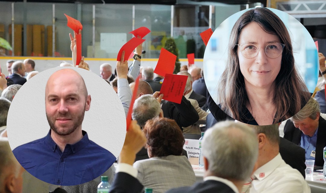 im Bild sind Jungschützen beim schiessen, in zwei Rondellen sind Annette Scharnberg und Oliver Meier zu sehen