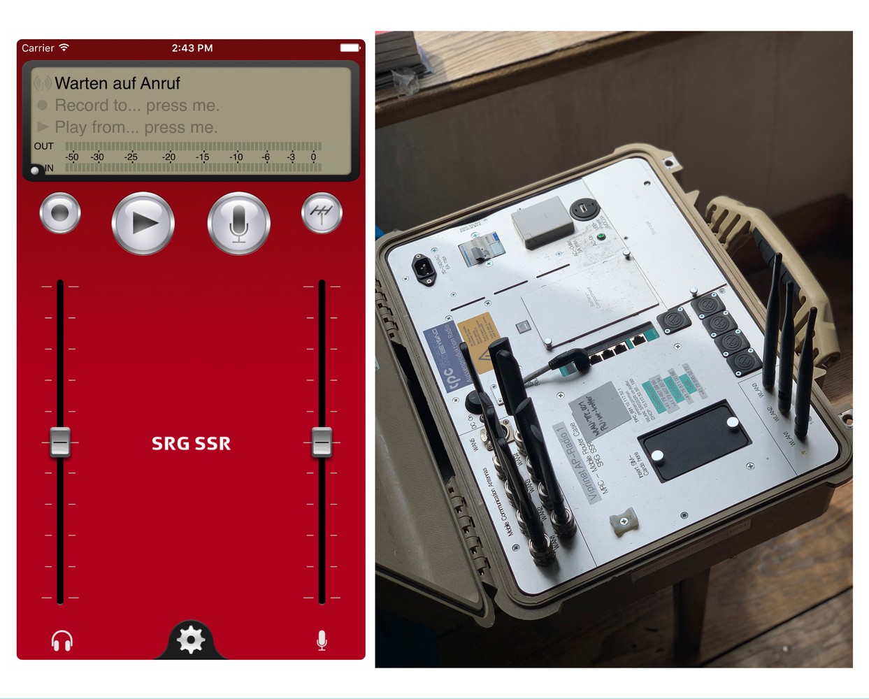 links die Reporter-App, rechts der Viprinetkoffer