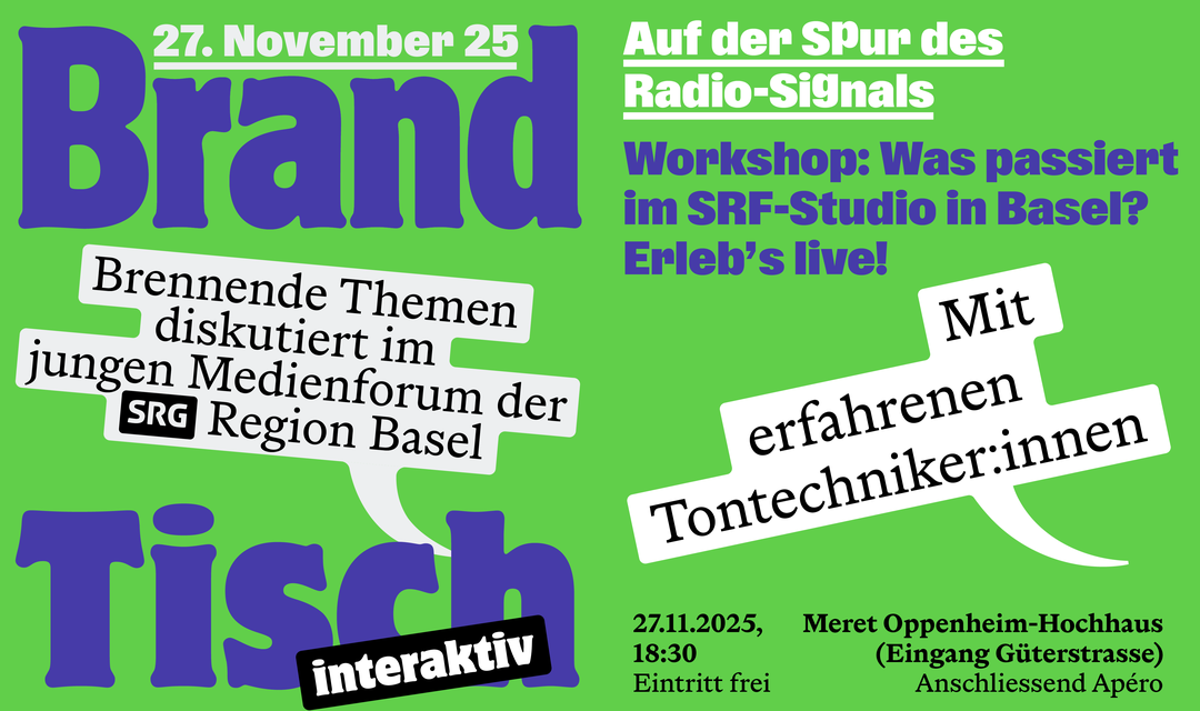 Bild von «BrandTisch»: Vom Mikrofon zu dir – Workshop im SRF-Studio Basel