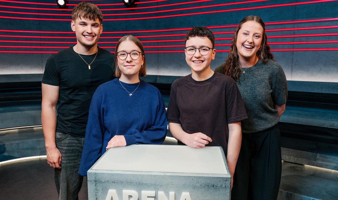 Arena Jugendmedienwoche Mariss Hof, Céline Furrer, Lukas Richard und Lena Witter 2026