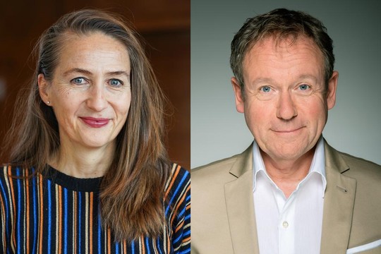 Bild von «Persönlich» in Cham: Benedicta Aregger, Vizedirektorin Seilbahnen Schweiz, und Erich Vock, Schauspieler