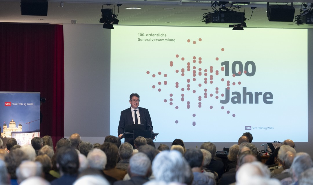 Bundesrat Albert Rösti an der 100. Generalversammlung der SRG Bern Freiburg Wallis