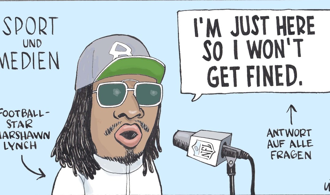Illustration mit Football-Star Marshawn Lynch vor einem Mikrofon