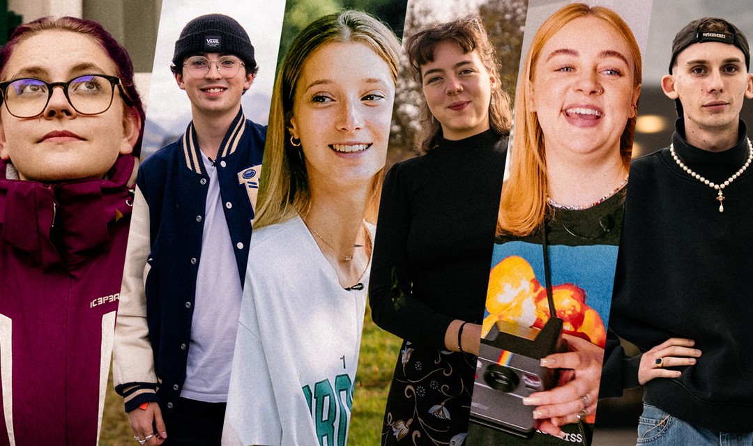 Porträts der Protagonist:innen Sarah-Nina, Gian-Andrea, Jennifer, Anna, Melanie und Max