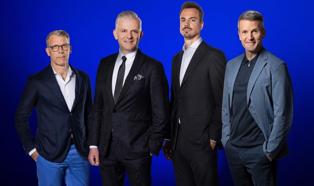 Champions League SRF-Experte Peter Knäbel, Moderator Rainer Maria Salzgeber, SRF-Experte Diego Benaglio und Moderator Paddy Kälin