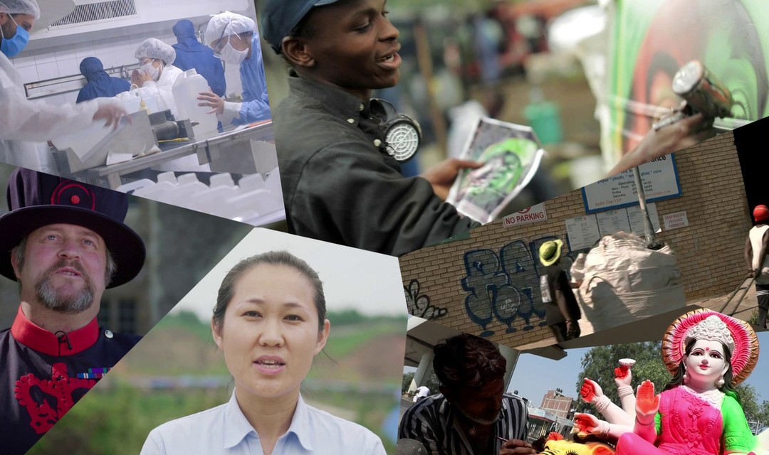 Sechs verschiedene Menschen bei ihrem Arbeitsalltag