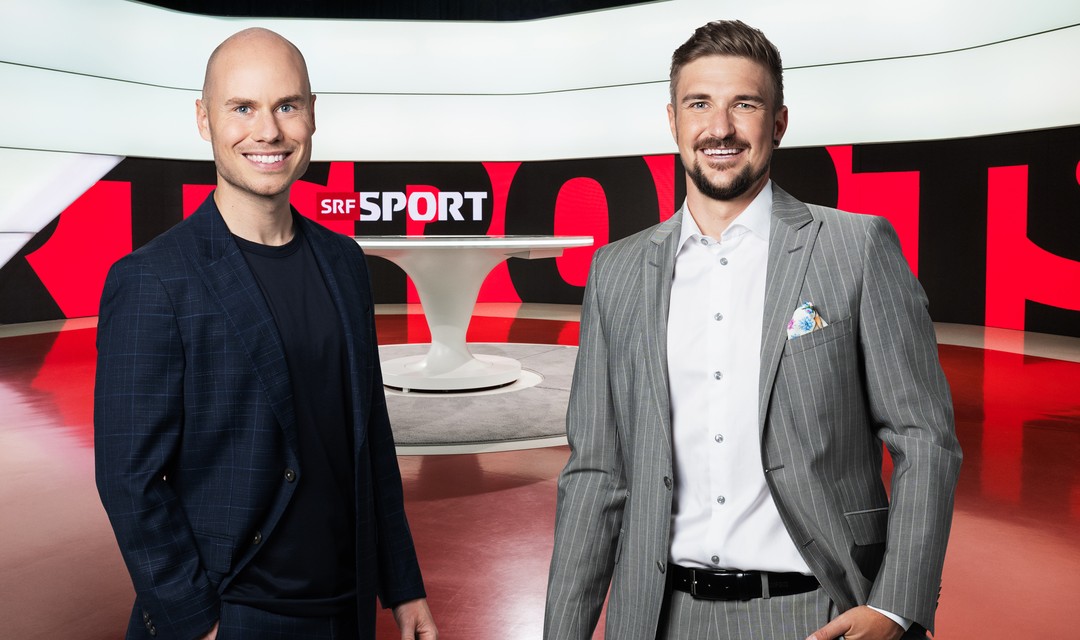 Jeff Baltermia und Mevion Heim im Studio von SRF Sport